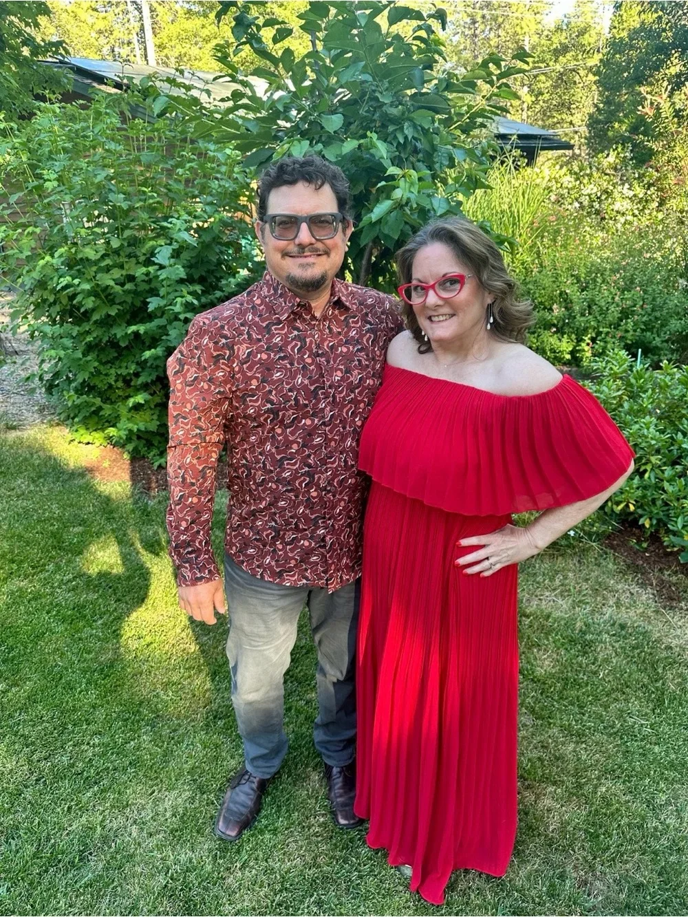 Premier Amour Bright Red Maxi Dress off shoulder ruffle top - Picture 3 of 3